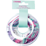Набор канцелярских принадлежностей "deVENTE. Pastel" (скрепки цветные 50 мм – 12 шт, скрепки цветные 28 мм – 40 шт, кнопки силовые цветные – 30 шт, зажимы для бумаг цветные 19 мм – 4 шт) в пластиковой коробке